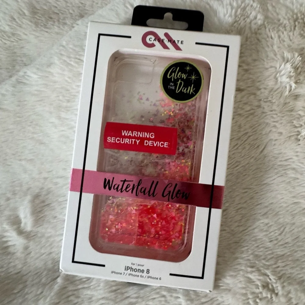 NWT Case-mate Waterfall Glow Pink Glitter Phone Case for IPhone 8, 6, 6s, 7.